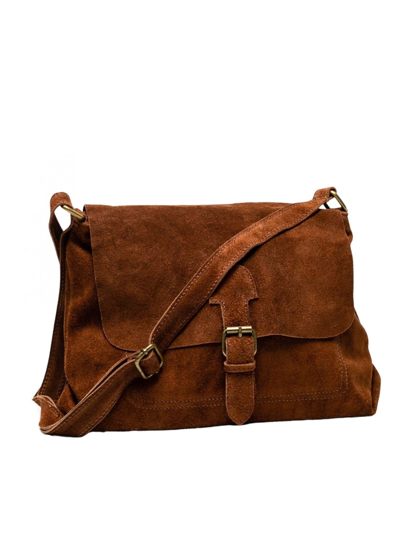 Bandolera de cuero autentico marron con correa ajustable. comprar bolsos de piel baratos