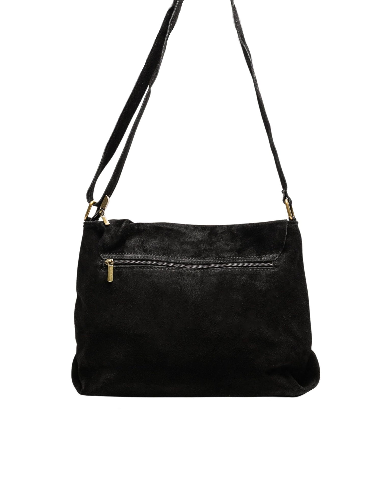 Bolso de piel ante negro para mujer, elegante con correa ajustable y cierre seguro. Cuero genuino. Compra bolsos de piel online.