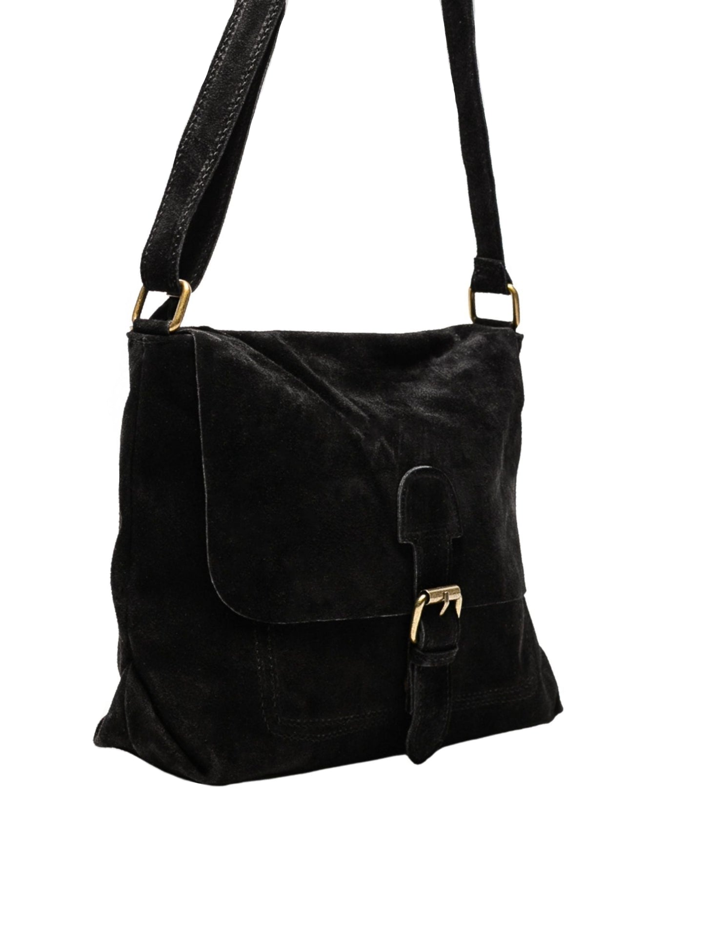 Bolso de piel ante negro para mujer, diseño elegante con correa ajustable y cierre seguro. Comprar bolsos de piel online.