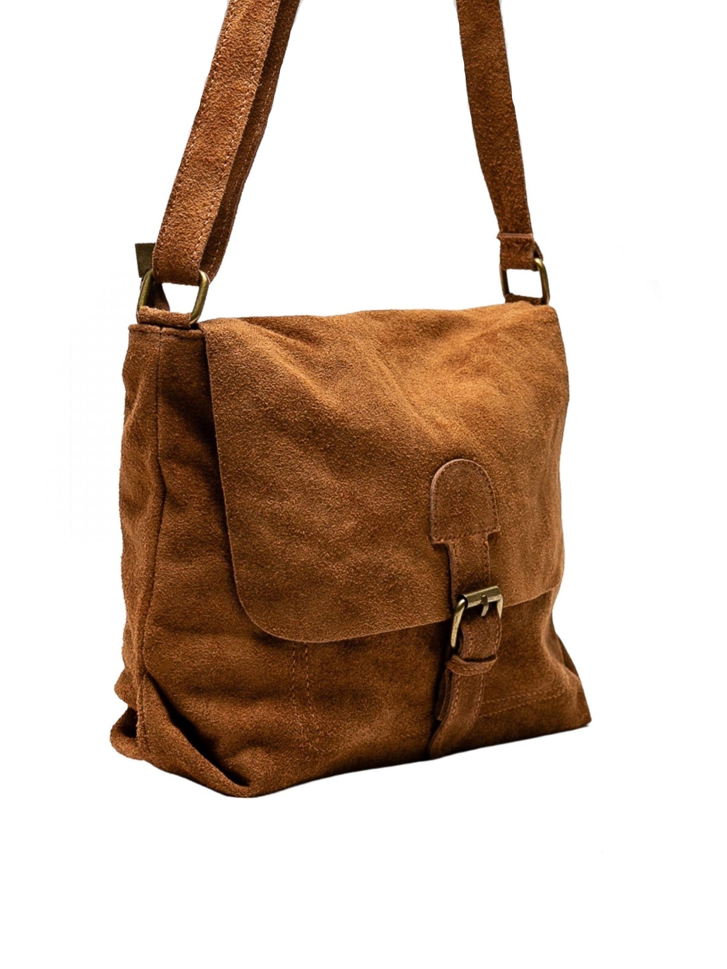 Bolso de piel ante marron para mujer, elegante con correa ajustable y cierre seguro. Cuero genuino. Comprar bolso de cuero online