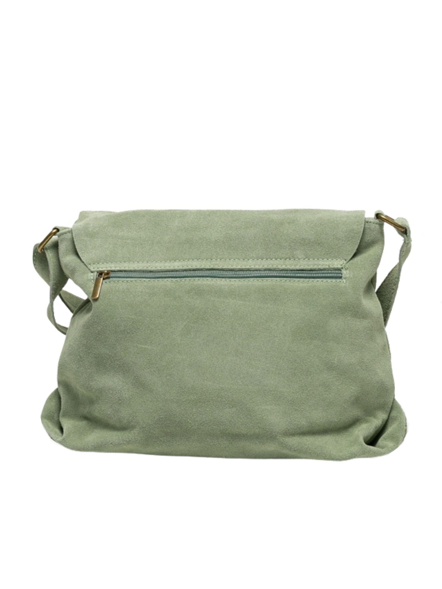 Bolso de cuero .ante verde, elegante con correa ajustable y cierre seguro. piel genuina. Compra bolsos de piel online.