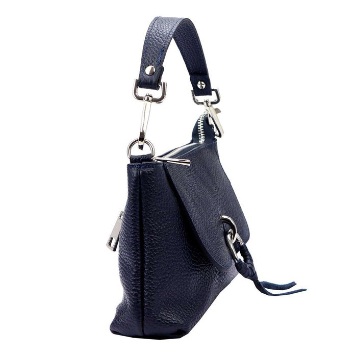 Bolso de mano de piel autentica azul marino con asa corta y cierre de aro metálico. compra online