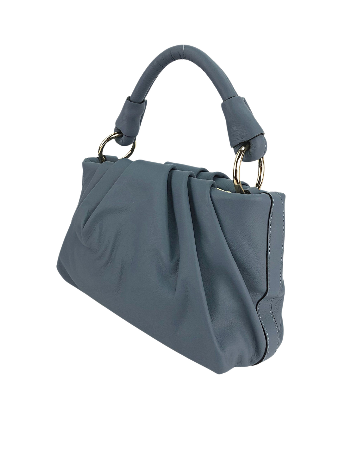 tote bag de piel azul con correa extraible y herraje plateado