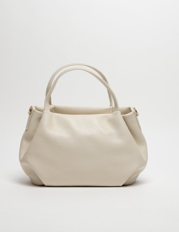 bolso de piel vacuno blanco, asas fijas y extraíbles, cremallera y textil interior. en nuestra tienda online