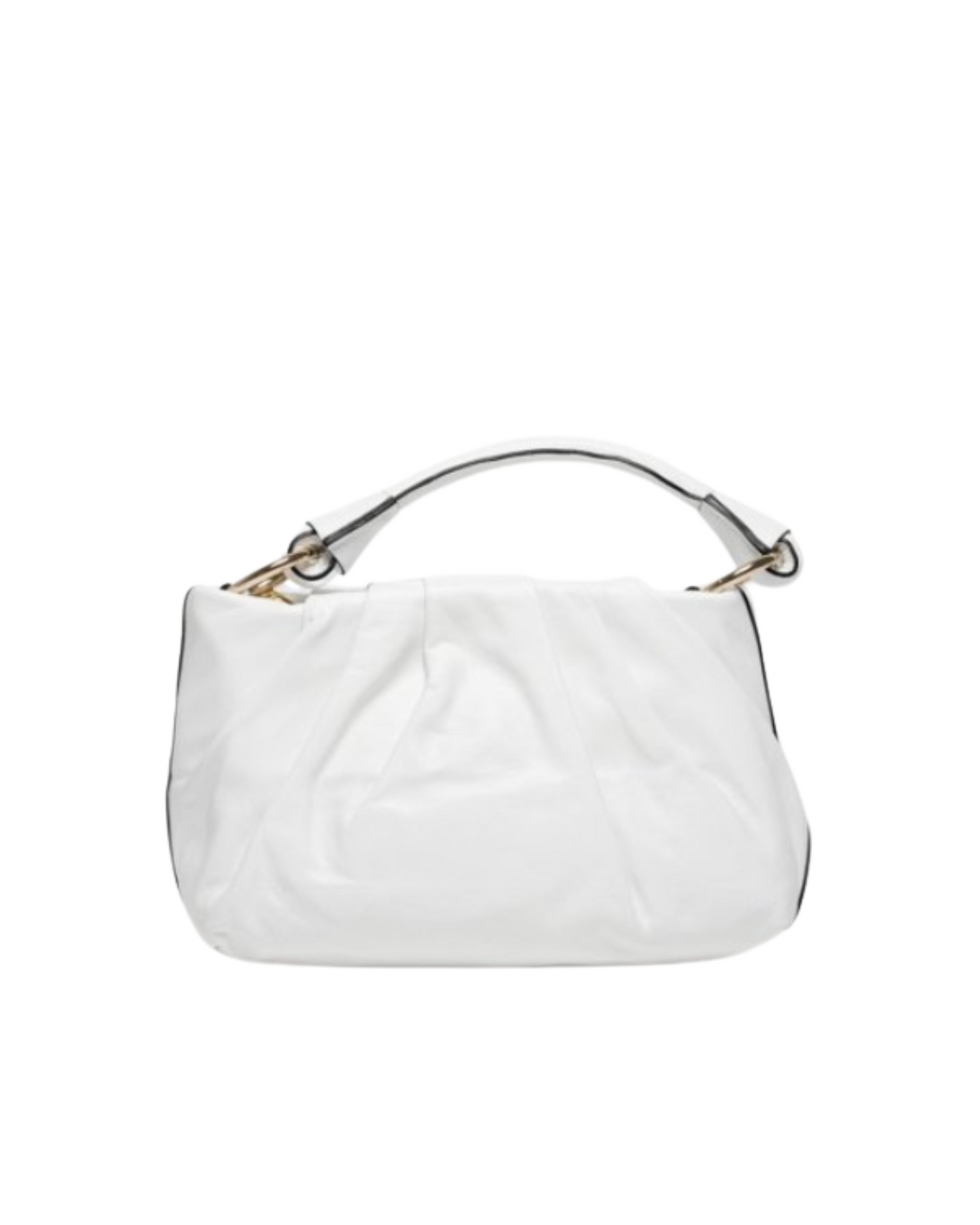 tote bag de piel autentica blanco. diseño plisado y correa para bandolera