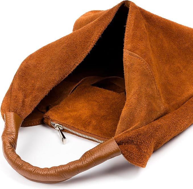 interior bolso cuero serraje color marron con monedero a juego. shopper estilo boho