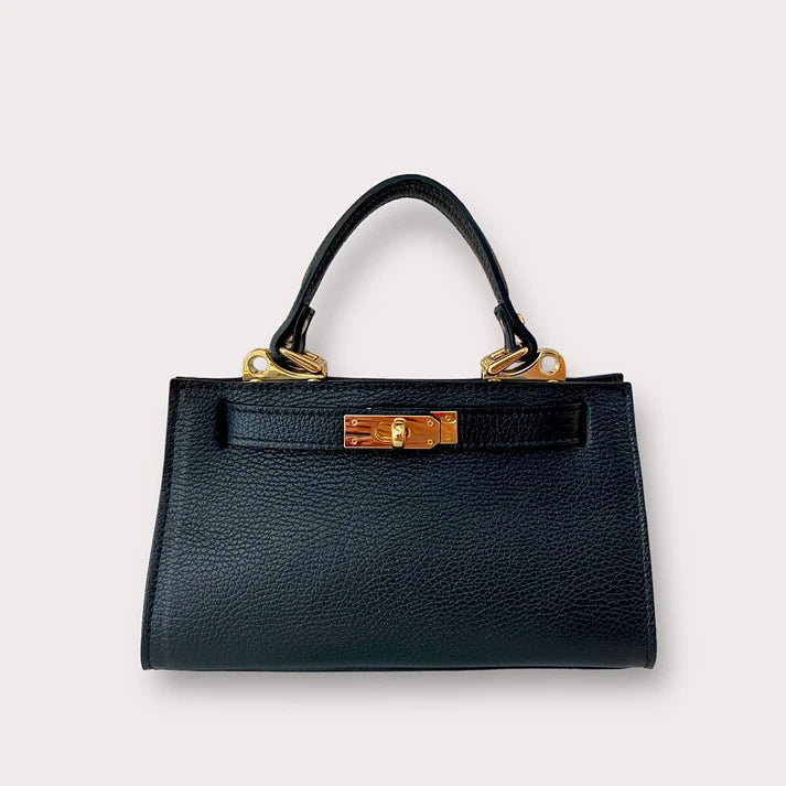 Bolso tote de piel negro, con correa extraible de cuero autentico. estilo new clasico