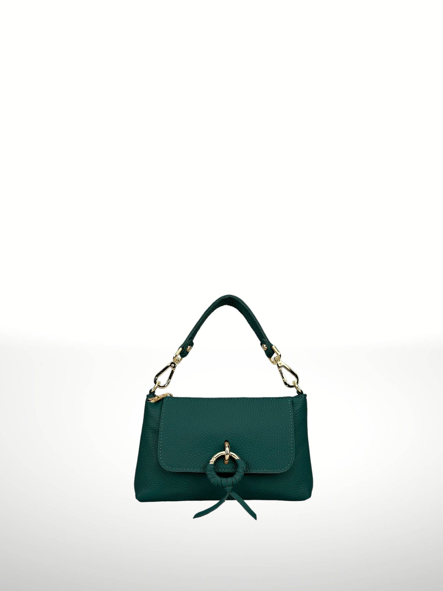 Bolso de piel verde con asa corta y cierre de aro metálico. compra online