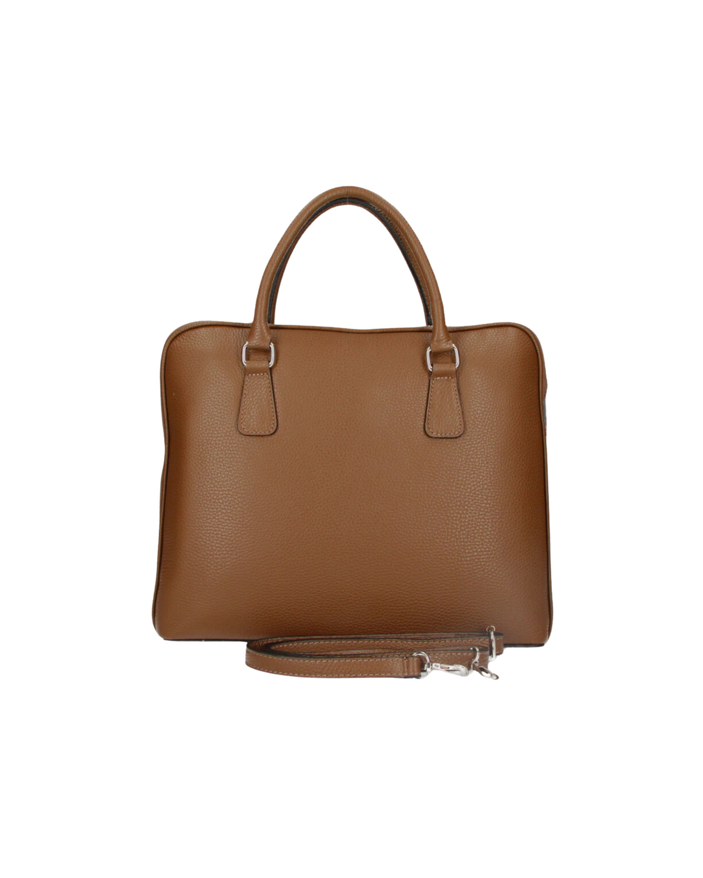 bolso maletin de piel marron, cierre cremallera. asas fijas. elegante y funcional