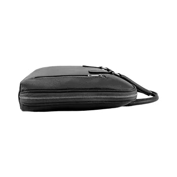 lateral bolso maletin de piel color negro, cierre cremallera. compralo en nuestra tienda online