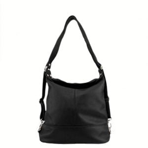 Bolso mochila de piel negro para mujer, convertible en bandolera. con cuero auténtico de calidad. Compra bolsos de piel barato
