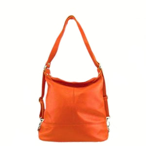 Bolso mochila de piel naranja para mujer, convertible en bandolera. cuero auténtico de acalidad.