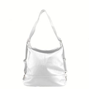Bolso mochila de piel blanco para mujer, elegante y funcional. Diseño convertible en bolso bandolera de piel