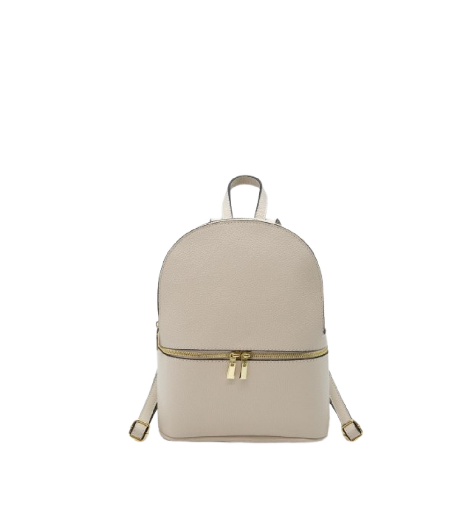 Mochila de cuero en color blanco con textura granulada y cremalleras doradas. Elegante y versátil, perfecta para cualquier outfit.