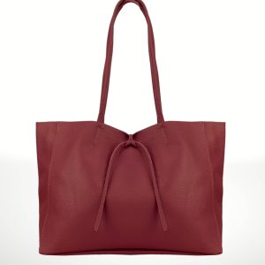 Bolso shopper de cuero burdeos para mujer, diseño elegante con cierre de cordón y asas largas. Compra bolsos de piel online