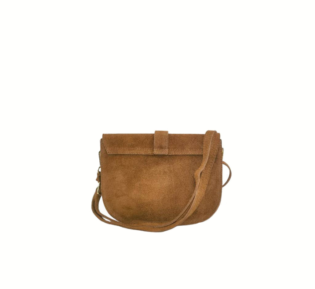 parte trasera bolso de ante marron. compra bandolera piel barata online
