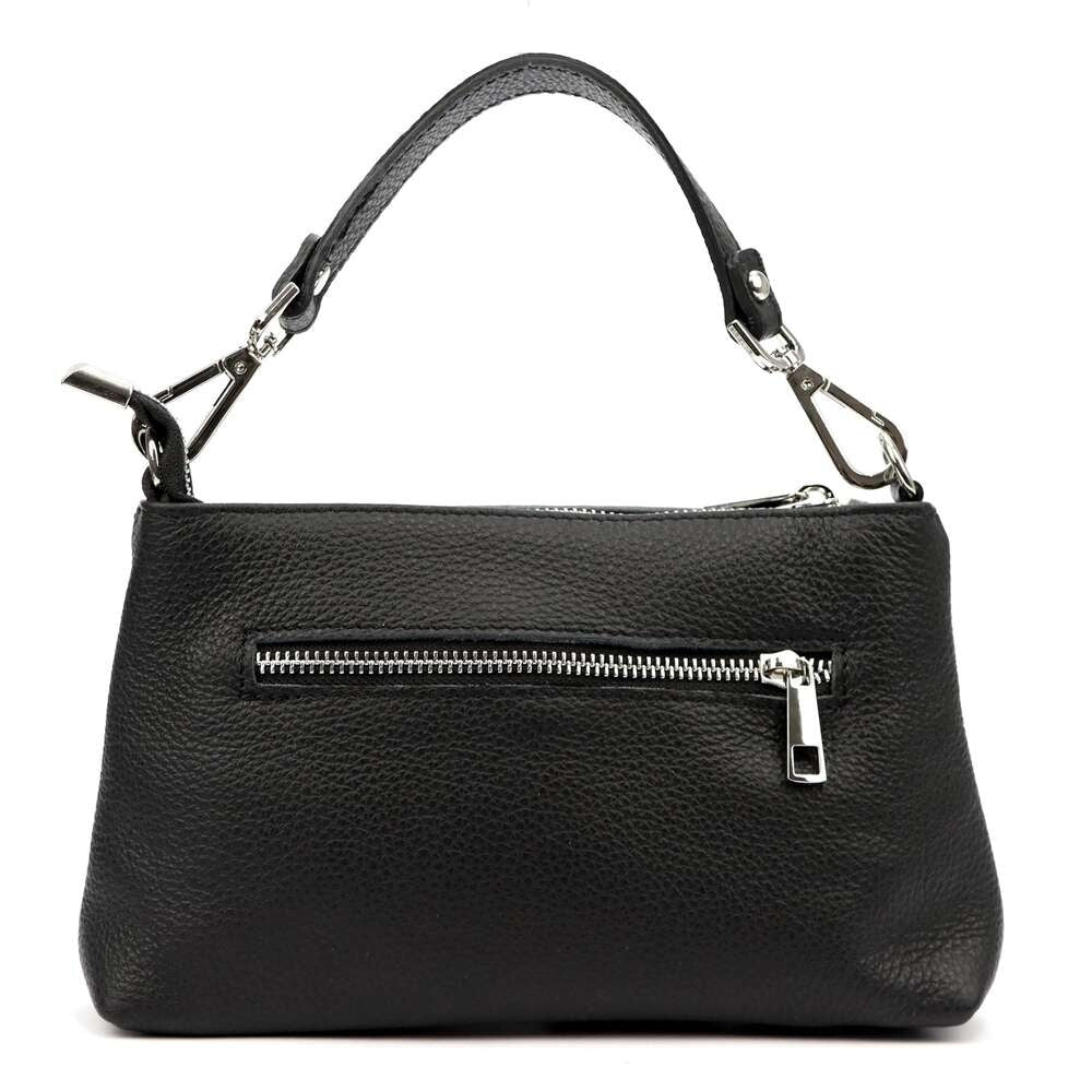 trasero bolso de piel negro de mano. cuero autentico. con asas cortas y correa extraible