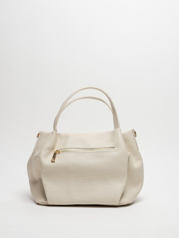 trasero bolso de piel vacuno blanco. cremallera en dorado. correa extraible
