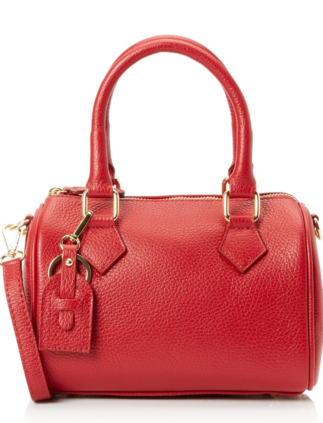 Bolso bowling de piel roja para mujer, elegante y en cuero auténtico. Asas resistentes y correa ajustable. Compra bolsos de piel online.