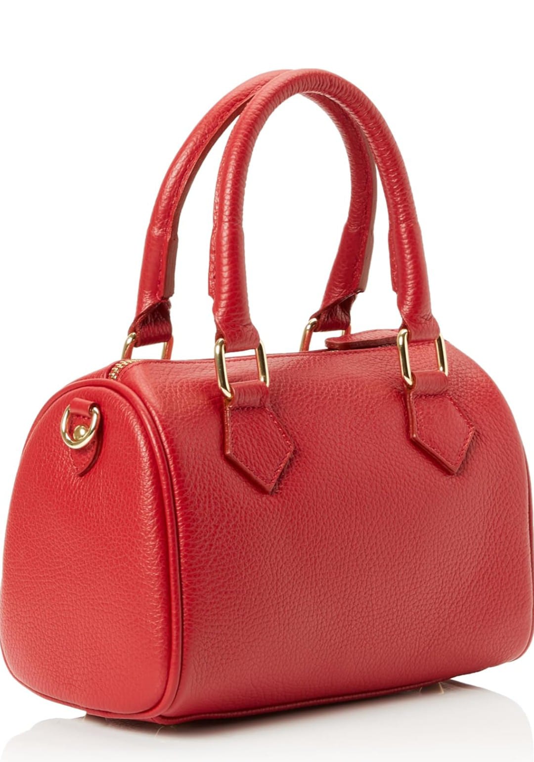 Bolso bowling de piel roja para mujer, en cuero auténtico con detalles dorados. Asas resistentes y diseño elegante. Compra bolsos de piel online