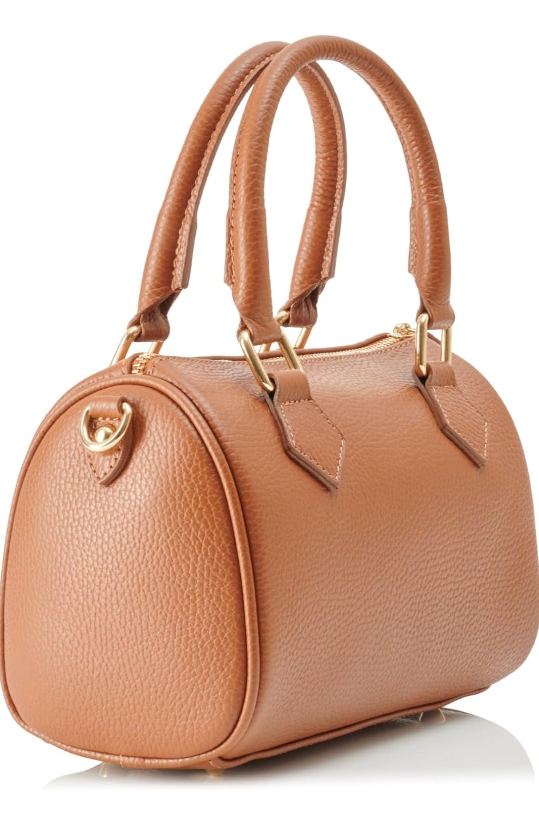 Bolso bowling de piel marron para mujer, en cuero auténtico con detalles dorados. Asas resistentes y elegante. Compra bolsos de piel online