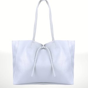 Bolso shopper de piel blanco para mujer, diseño elegante con cierre de cordón y asas largas. Compra bolsos de piel online