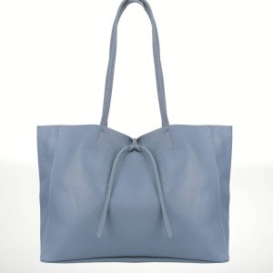 Bolso shopper de cuero azul para mujer, diseño elegante con cierre de cordón y asas largas. Compra bolsos de piel online