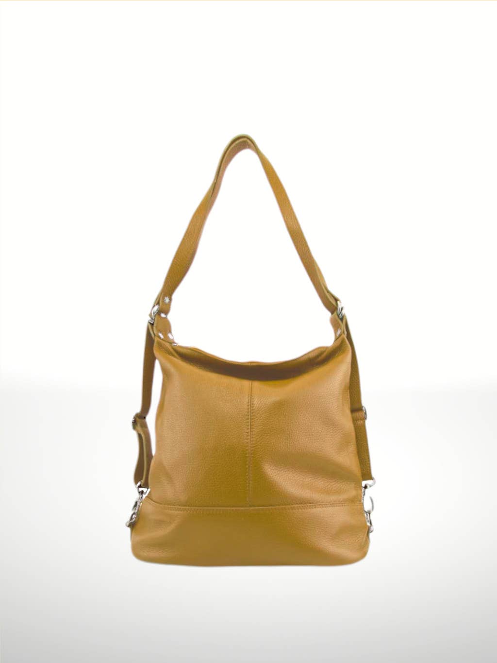 Bolso mochila de piel amarillo mostaza para mujer, elegante y funcional. Convertible en bandolera de piel. Compra bolsos de piel online.