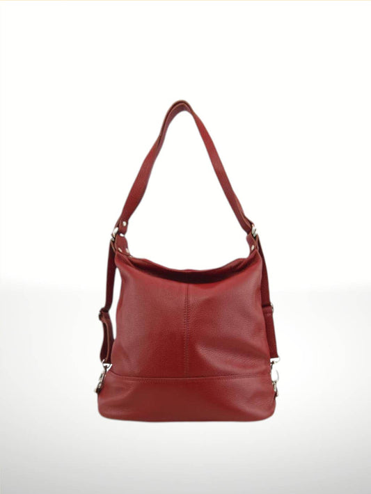 Bolso mochila de piel rojo para mujer, diseño versátil y cuero auténtico. Compra bolsos de piel online, calidad artesanal