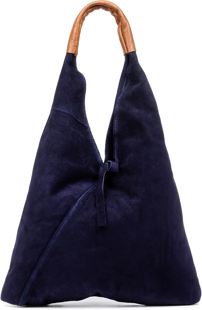 bolso shopper serraje azul con monedero a juego. cierre en lazo